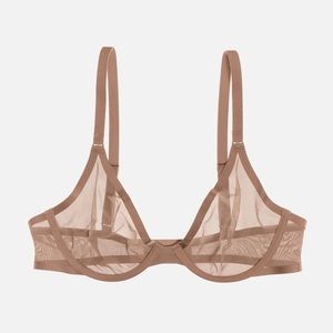 CUUP The Plunge mesh bra in taupe